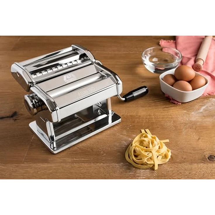 Marcato Classic Atlas 150 Nudelmaschine, verschiedene Nudelsorten, Fettuccine, Lasagne, Tagliolini, Aluminium, Edelstahl, silber – Bild 2