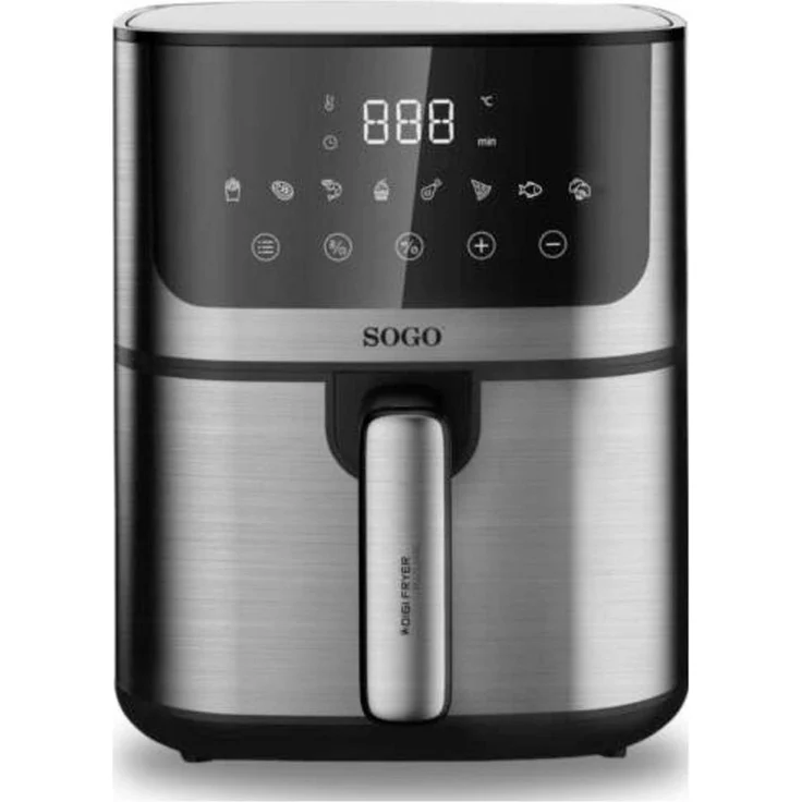 Sogo Fritteuse Heissluftfritteuse 5 L 1400 W, beschichteter Frittierkorb, inkl. Rezeptbuch, weiß