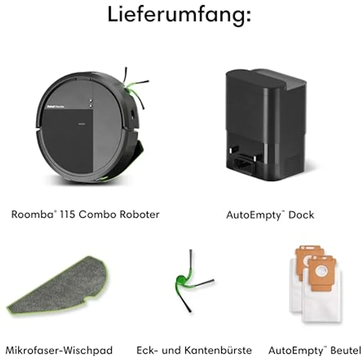 iRobot Roboter Staubsauger Combo 115+, 2-in-1 mit 15.000 Pa Saugkraft und automatischer Entleerung, schwarz – Bild 8
