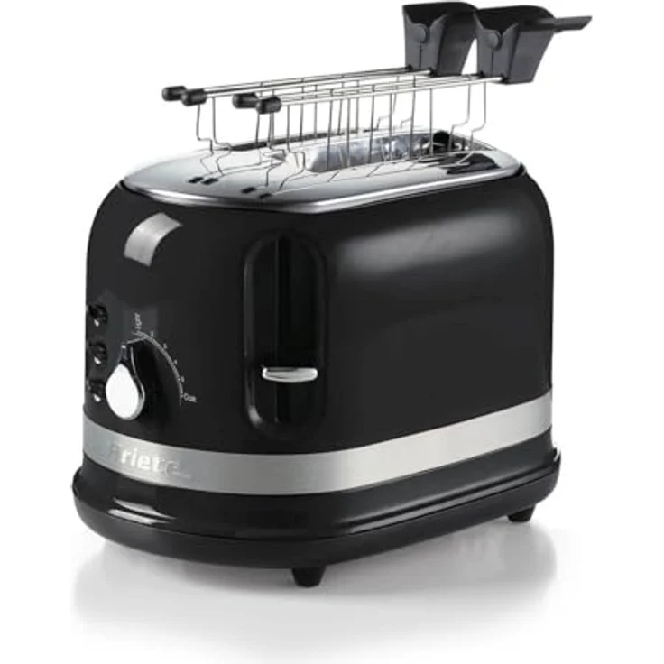 Ariete 149BK 2-Schlitz-Toaster, 815W, automatischer Auswurf, Krümelschublade, Zange, schwarz – Bild 2