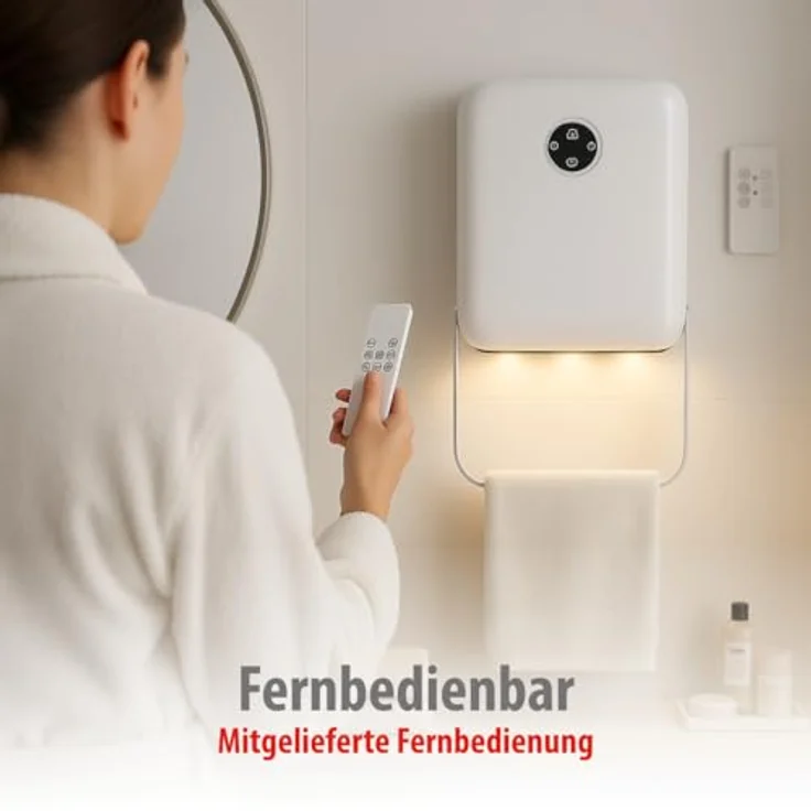 alpina Heizlüfter Bad 750/2000W, Badheizkörper mit 2 Heizstufen, 24-Stunden-Timer, IP22, Fernbedienung und Überhitzungsschutz – Bild 7