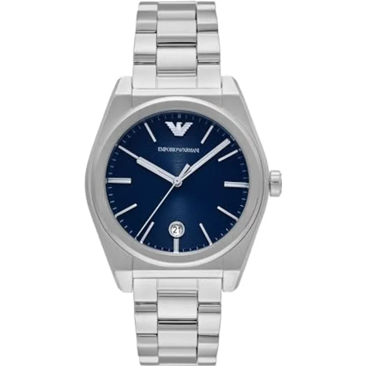 Emporio Armani Herren Analog Quarz Uhr mit Edelstahl Armband AR11620, 41mm Gehäuse, blau