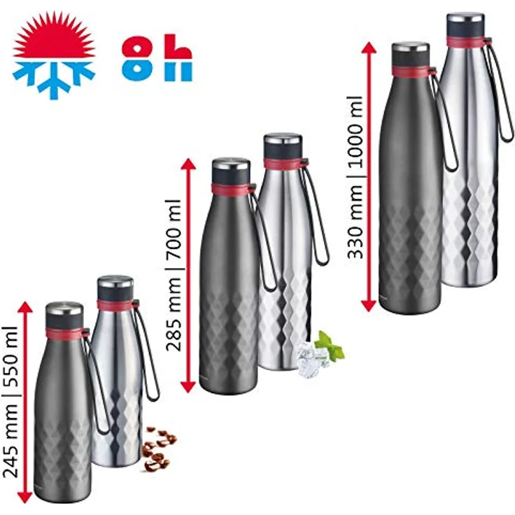 Westmark Isolier--Thermo-Trinkflasche, hält 8 Std. warm-kalt, kohlensäurefest, 700 ml, Rostfreier Edelstahl-Silikon-Kunststoff, BPA-frei, Viva, Silber-Rot, 5283226S – Bild 9