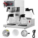 VEVOR Filterkaffeemaschine für 12 Tassen mit 3 Glaskaraffen & 3 Warmhalteplatten, Edelstahl Kaffeemaschine für Restaurant Büro Café