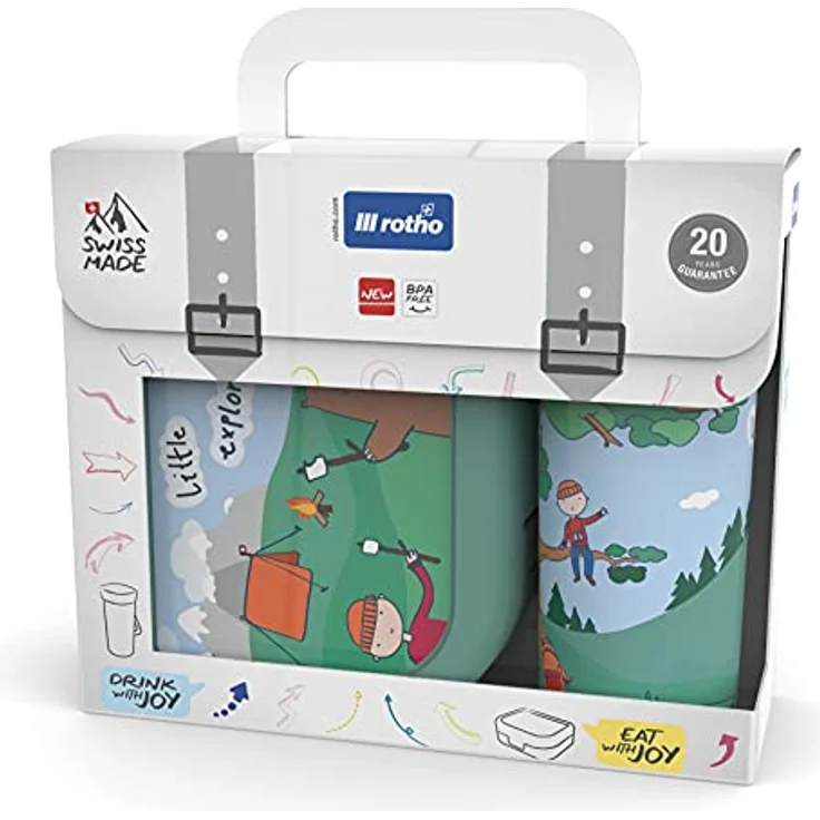 Rotho Memory Kids 2er-Set Brotdose mit Trinkflasche, lebensmittelechter Kunststoff (PP) BPA-frei, mehrfarbig, 1l + 0.4l (20.7 x 7.5 x 17.4 cm) – Bild 3