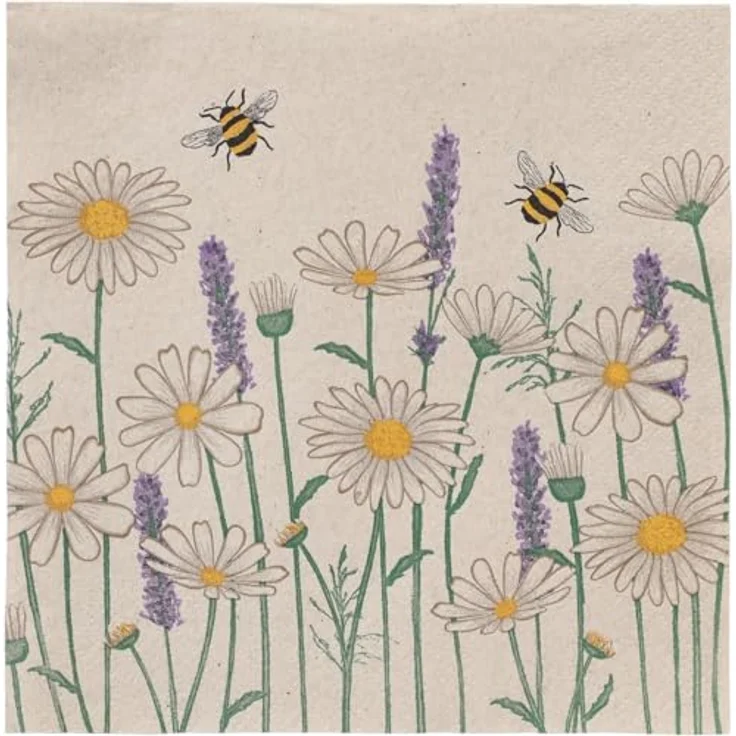Talking Tables Table Kind, 100 x 2-lagige weiche Servietten aus Recyclingpapier, Gänseblümchen Blumen Biene, ungebleicht, 33 cm, hergestellt in der EU – Bild 2