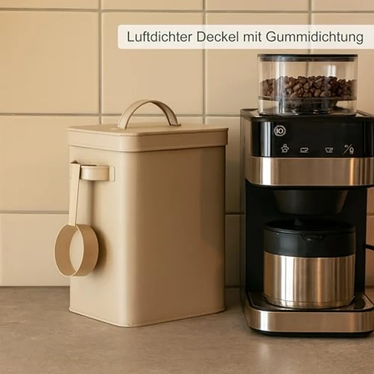 Relaxdays 2 x Metallbox, Aufbewahrungsbox 6,5 L mit Dosierhilfe, luftdicht, beige – Bild 2