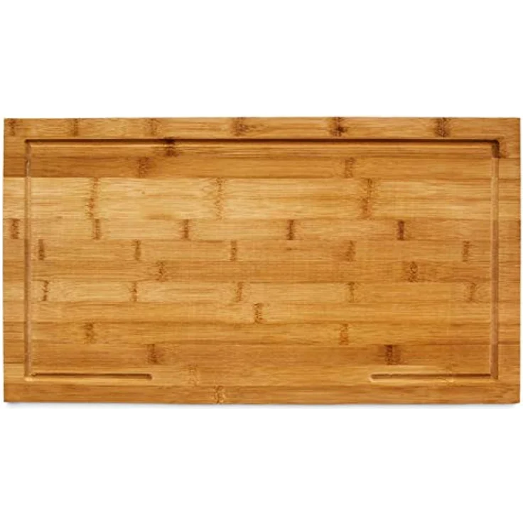 Relaxdays Schneidebrett Bambus HxBxT: ca. 4,5 x 52 x 29 cm großes und robustes Holzbrett Küchenbrett mit Saftrinne Schneidunterlage aus Holz zum Tranchieren als Servierbrett und Herdabdeckung, natur – Bild 6