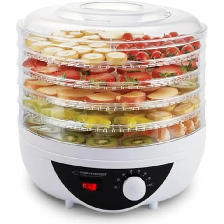 Esperanza EKD002 Dörrautomat, 250W, Stapelsystem, 5 Ablagen,Temperaturregler, Kunststoff, rund, weiß – Bild 6