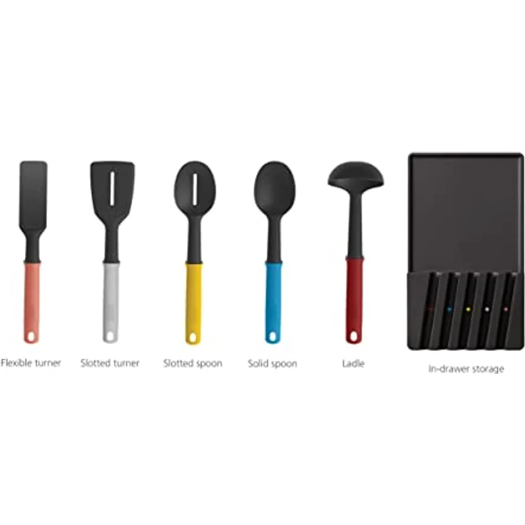 Joseph Joseph Elevate Utensilien in der Schublade Küchenhelfer-Set, 5-teilig inklusive Löffel, Pfannenwender, Schöpfkelle, mehrfarbig – Bild 2