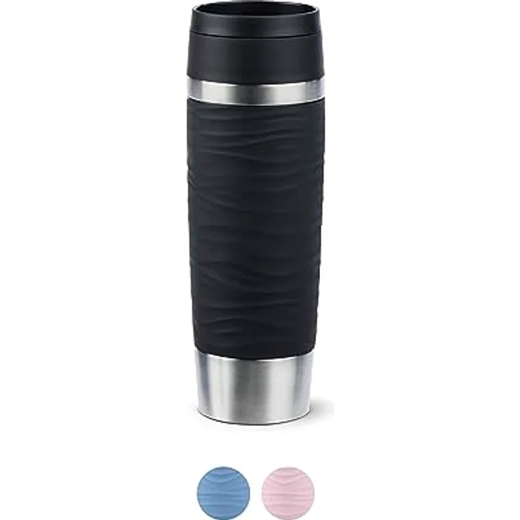 Emsa N20225 Travel Mug Wave Isolierbecher 0,5 Liter | neuer Komfort-Schraubverschluss | Edelstahl | 6h heiß und 12h kalt | 100% dicht | spülmaschinenfest | 360°-Trinköffnung | Schwarz – Bild 1