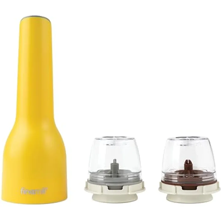 Finamill Gewürzmühle elektrische Gewürzmühle (wiederaufladbar) mit 2 FinaPods und einstellbarem Mahlgrad, BPA-frei, USB-Kabel enthalten