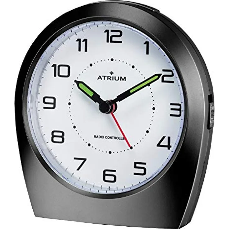 Atrium A620-7 Funkwecker Analog Quarz, lautlos, klassisches Design in matt schwarz, mit Snooze-Funktion und Zifferblattbeleuchtung