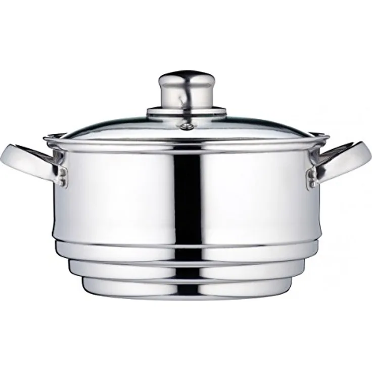 KitchenCraft Universaleinsatz Dampfgarer mit Deckel, Universal Dämpfer mit Glasdeckel, Passt auf fast jede Pfanne und Kochtopf, Silber Edelstahl, Durchmesser 16, 18 und 20 cm,