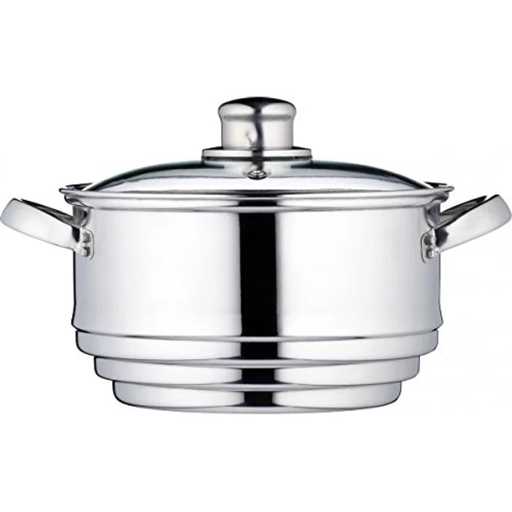 KitchenCraft Universaleinsatz Dampfgarer mit Deckel, Universal Dämpfer mit Glasdeckel, Passt auf fast jede Pfanne und Kochtopf, Silber Edelstahl, Durchmesser 16, 18 und 20 cm, – Bild 1