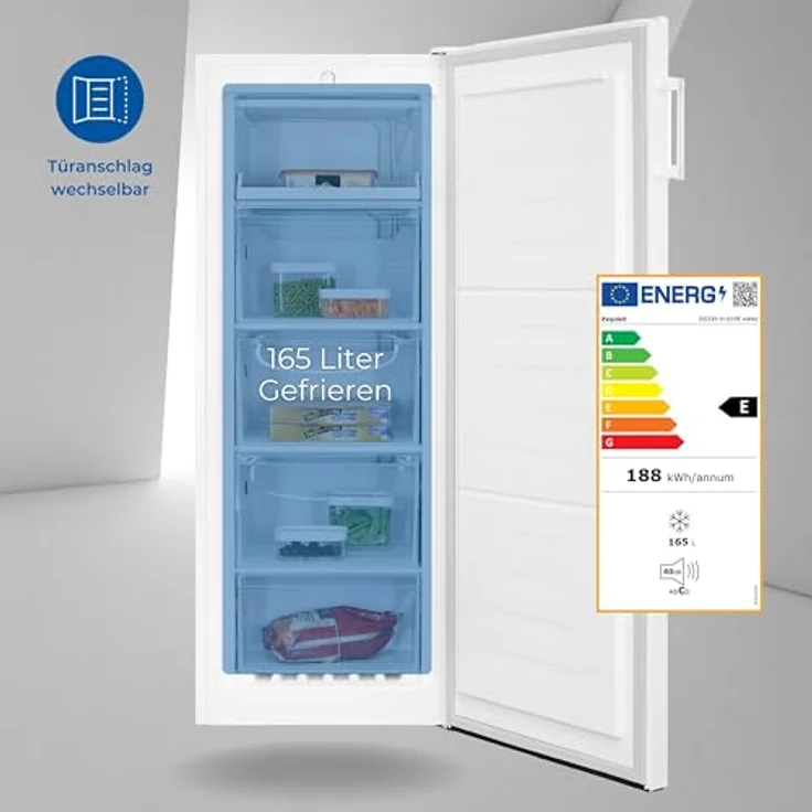 Exquisit Gefrierschrank GS230-H-010E weiss | 165 l Nutzinhalt | 4*-Gefrieren | Türanschlag wechselbar | Standgerät – Bild 2