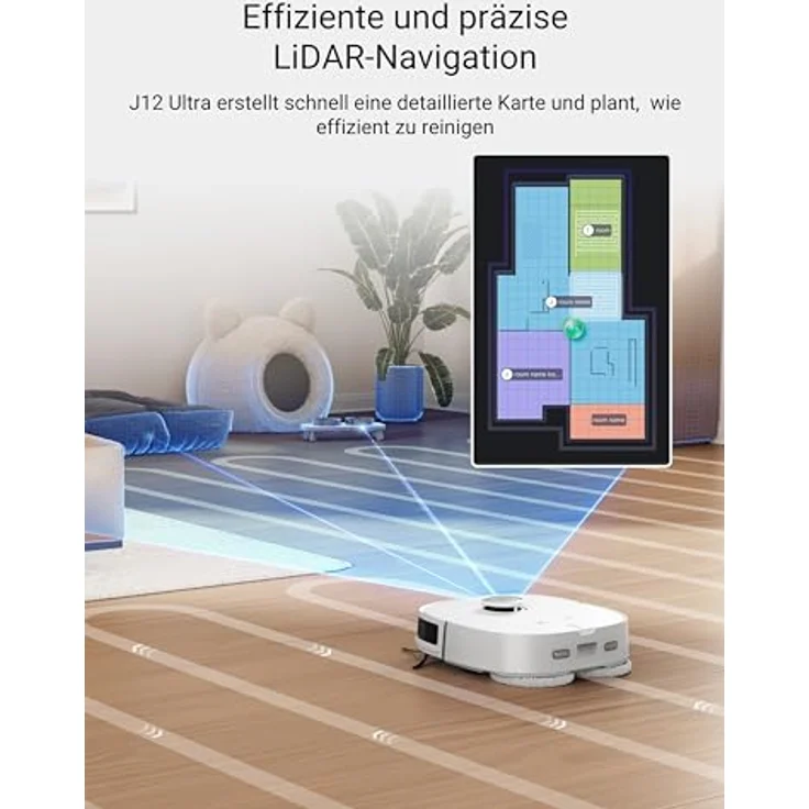 Eureka J12 ULTRA, Robotstaubsauger mit 3D-Objekterkennung, 5.200 mAh Akku, Weiss, mit Nasswischfunktion – Bild 5