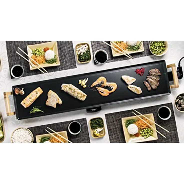 Bestron ABP605BB XXXL Teppanyaki Grillplatte, Elektro-Grillplatte, 2000W, Antihaftbeschichtung, für bis zu 10 Personen, extra lange Grillfläche 100 x 22 cm, schwarz – Bild 4