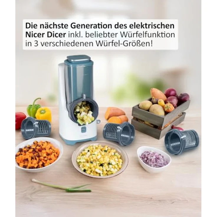 Genius Nicer Dicer Electro PRO Set 32-tlg., leistungsstarker Allesschneider mit 9 Schneid-Einsätzen, sage – Bild 9