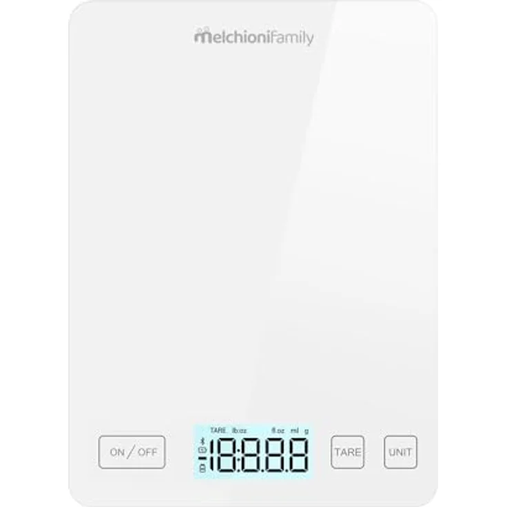 Melchioni Family | Smart Küchenwaage mit App, ultradünn aus gehärtetem Glas, kabellose Lebensmittelwaage, bis zu 5 kg, Weiß