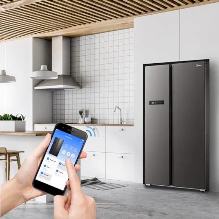 Midea MDRS791MIC28 Side-by-Side Kühl-/Gefrierkombination/No Frost/WiFi-Steuerung/Inverter Compressor/176,5 cm hoch/379 L Kühlen/219 L Gefrieren/Doppelte Steuerung/SuperCool/37dB, Jazz Schwarz – Bild 5