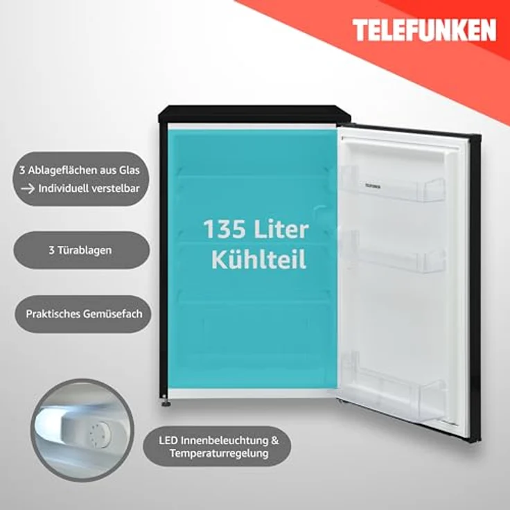 Telefunken C-135-100 Kühlschrank ohne Gefrierfach | Freistehend | 135 Liter | LED-Beleuchtung – Bild 3