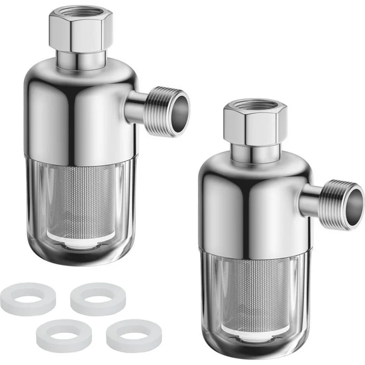 Wasserfilter Dusche, 2 Stück 1/2 Zoll Edelstahl Kalkfilter mit 40μm Feinfilterung und transparentem Sichtfenster