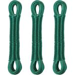 Relaxdays Wäscheleine 3er Set, 20m, Wäscheseil mit Stahlkern, PVC, extra stark, drinnen & draußen, Wäscheschnur, grün