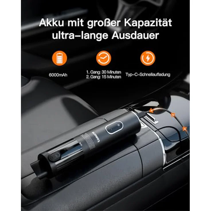 tomons Handstaubsauger, 14000PA Kabelloser Handstaubsauger mit LED-Licht, 3-in-1 Autostaubsauger mit HEPA-Multifiltration, Blauer Kleiner Staubsauger für Haus, Auto und Outdoor – Bild 4