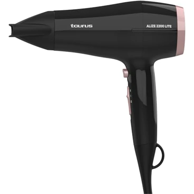 Taurus Alize 2200 Lite Haartrockner, 2200 W, 2 Geschwindigkeits- und Temperatureinstellungen, Kaltluftstoß, kompakt, ultraleicht, tragbar, inkl. Konzentrator, Schwarz – Bild 1