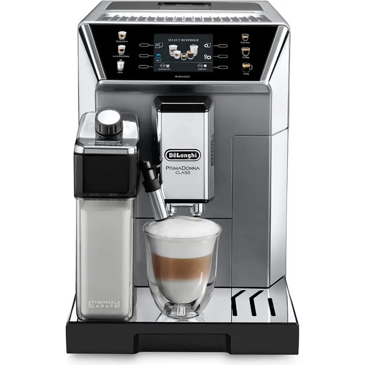 De'Longhi PrimaDonna Class ECAM 550.85.MS Kaffeevollautomat mit Milchsystem und integriertem Mahlwerk, Cappuccino und Espresso auf Knopfdruck, 3,5 Zoll TFT Farbdisplay und App-Steuerung, silber
