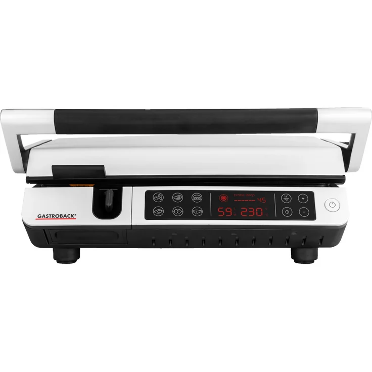 Gastroback 42539 Design BBQ Advanced Control Grill, Kontaktgrill, Tischgrill, BBQ-Grill, Indoor-Grill, Grillthermometer, 2000W, 6 Grillprogramme, Grillplatten spülmaschinengeeignet, 34 x 24 cm Grillfläche, weiß, schwarz – Bild 2