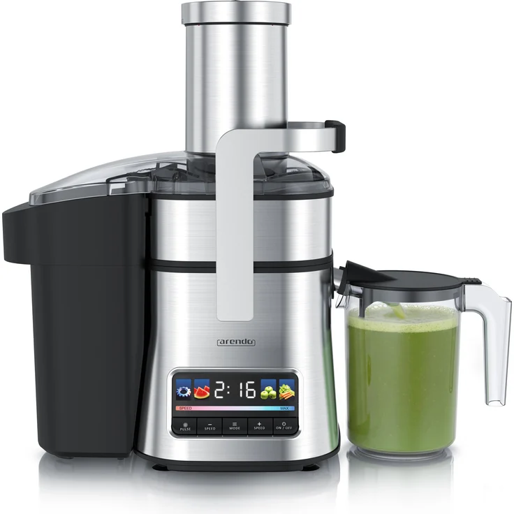 Arendo Zentrifugenentsafter, elektrischer Entsafter aus Edelstahl mit 1000 W, 1 L Saftbehälter, Touch-Display und Automatikprogrammen