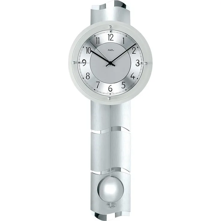 AMS Funk-Pendelwanduhr F5215 (mit diamantgedrehtem Aluminiumzifferblatt)
