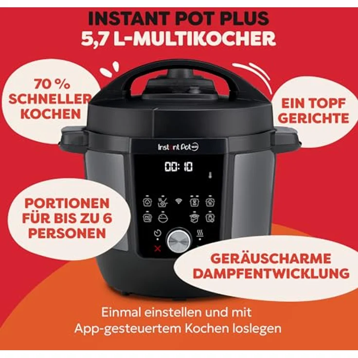 Instant Pot Plus 9-in-1-Multikocher 5,7 l – Gebürsteter Edelstahl, Schnellkochtopf, Schongarer, Reiskocher, Dampfgarer, Joghurtbereiter, Vakuumgarer, Sterilisator, energieeffizient – Bild 2