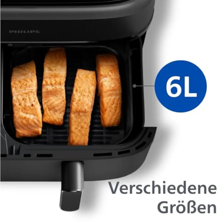 Philips Heißluftfritteuse 3000 Series NA353/10, Dual Basket Airfryer mit 9L Kapazität (3L+6L), 2750 W, RapidAir Technologie, Digitales Display, HomeID App, Weiß/Champagne – Bild 5