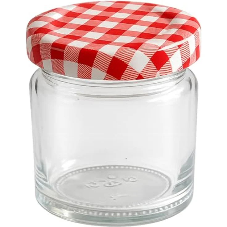 hocz 25x Mini Marmeladengläser 37 ml Set, rot kariert, luftdicht und spülmaschinenfest, ideale Einmachgläser für Marmelade und mehr – Bild 4