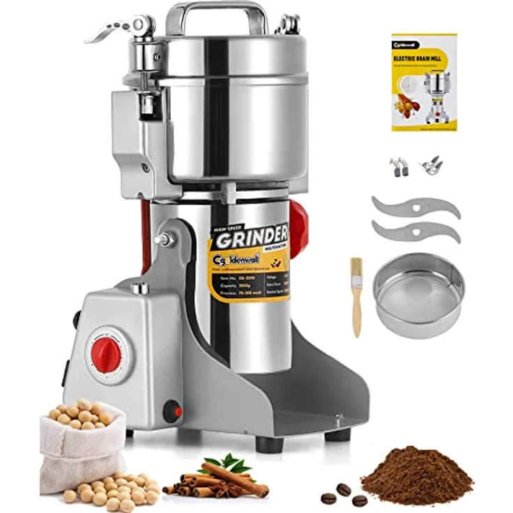CGOLDENWALL 300-2500g Verbesserte Getreidemühle mit Open-Cover-Stop Unique Sicherheit Design Elektrische Mühle für Trockenes Material wie Kräuter/Getreide/Gewürze/Pfeffer – Bild 2