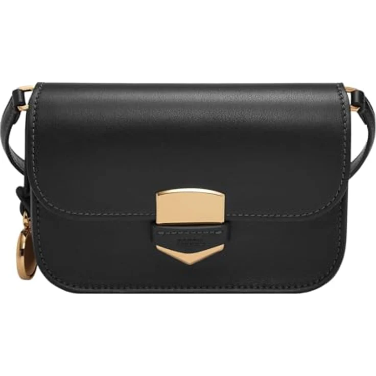 Fossil Umhängetasche Lennox Flap Crossbody S, Schwarz aus Leder mit verstellbarem Schulterriemen – Bild 1