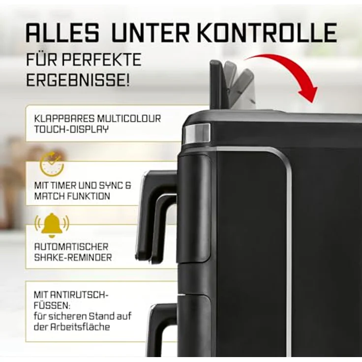 GOURMETmaxx FryUp3 3-Kammer-Heißluftfritteuse 3000W, schwarze Edelstahl-Optik, 17l Volumen, LED-Touchdisplay, 12 Programme – Bild 9