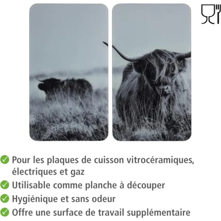 Wenko Herdabdeckplatte Universal Highland Cattle, 2er Set, für alle Herdarten – Bild 4