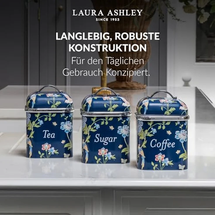 VQ Laura Ashley Vorratsdosen Elveden Navy, 3er-Set aus luftdichtem Weißblech für Tee, Kaffee und Zucker – Bild 5