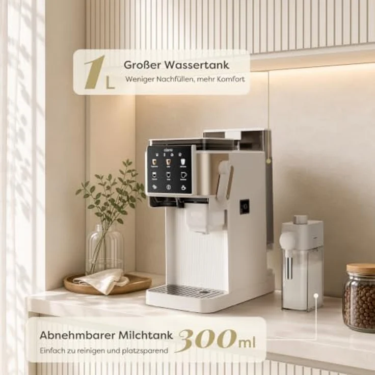 CIARRA Espressomaschine CBSACM-D6, automatischer Tampen, 15 Bar, Touch-Display, mit integriertem Mahlwerk und abnehmbarem Milchbehälter – Bild 14