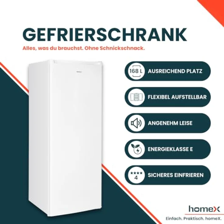 homeX FS1682E-W Gefrierschrank 168L, 4-Sterne Tiefkühlschrank mit 4 Schubladen, weiß – Bild 2
