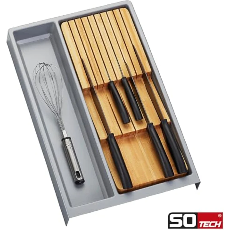 Orga-Box Mehrzweckeinsatz SEPARADO Individual silbergrau genarbt (300 x 474 x 51 mm) inkl. Bambus Messereinsatz für bis zu 9 Messer – Bild 2