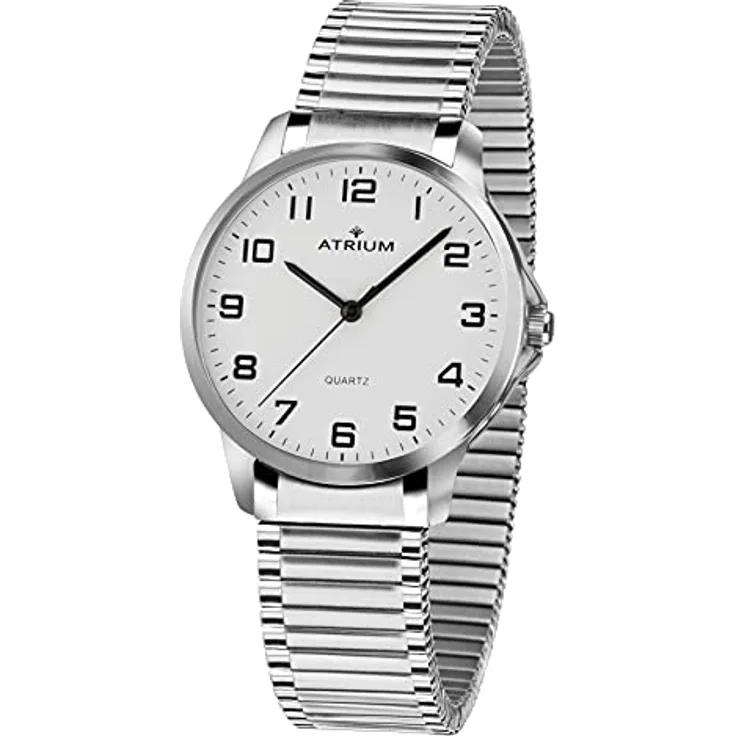 Atrium A36-50, Damen Herren Armbanduhr silberfarben, Quarz, 3 Bar Wasserdichtigkeit, Edelstahlzugband, flexibles Band