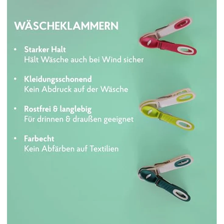 HAKA Wäscheklammern, 16 Stück, stabil & langlebig, ohne Abdruck, UV-beständig, wetterfest, extra griffig, für empfindliche Wäsche – Bild 3
