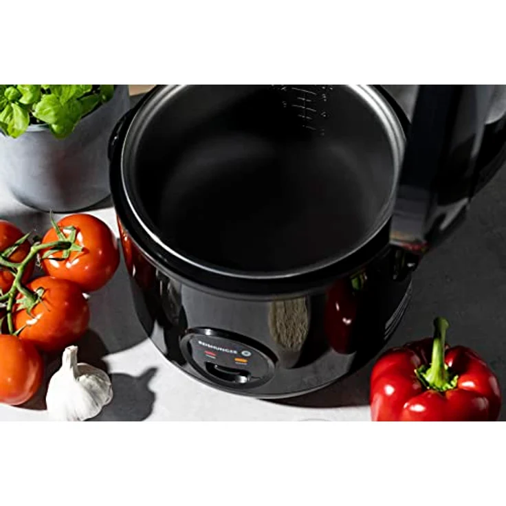 REISHUNGER Reiskocher & Dampfgarer mit Keramikbeschichtung, Schwarz - Für 1-6 Personen - Schnelle Zubereitung ohne Anbrennen - Mit Warmhaltefunktion inkl. Dämpfeinsatz, Löffel & Messbecher – Bild 5