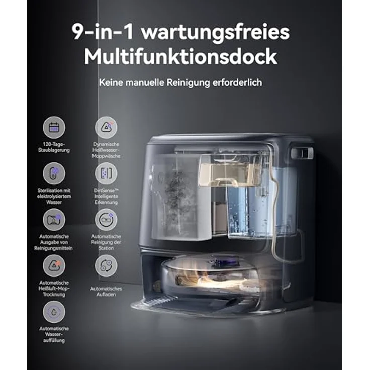Narwal Freo Z10 Ultra Saug- & Wischroboter, 65W, 120 Min Laufzeit, 0,8L, Laser-Navigation, WLAN, beutellos, grau – Bild 9