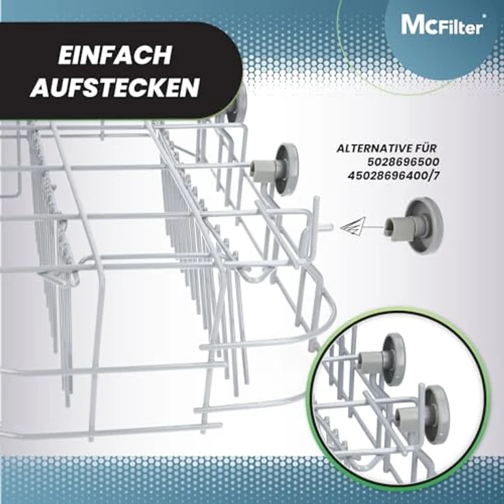 McFilter 8x universelle Korbrollen für Geschirrspüler, hitzebeständige Unterkorbrollen in Dunkelgrau, kompatibel mit AEG, Privileg, Zanussi, Juno, Quelle – Bild 3